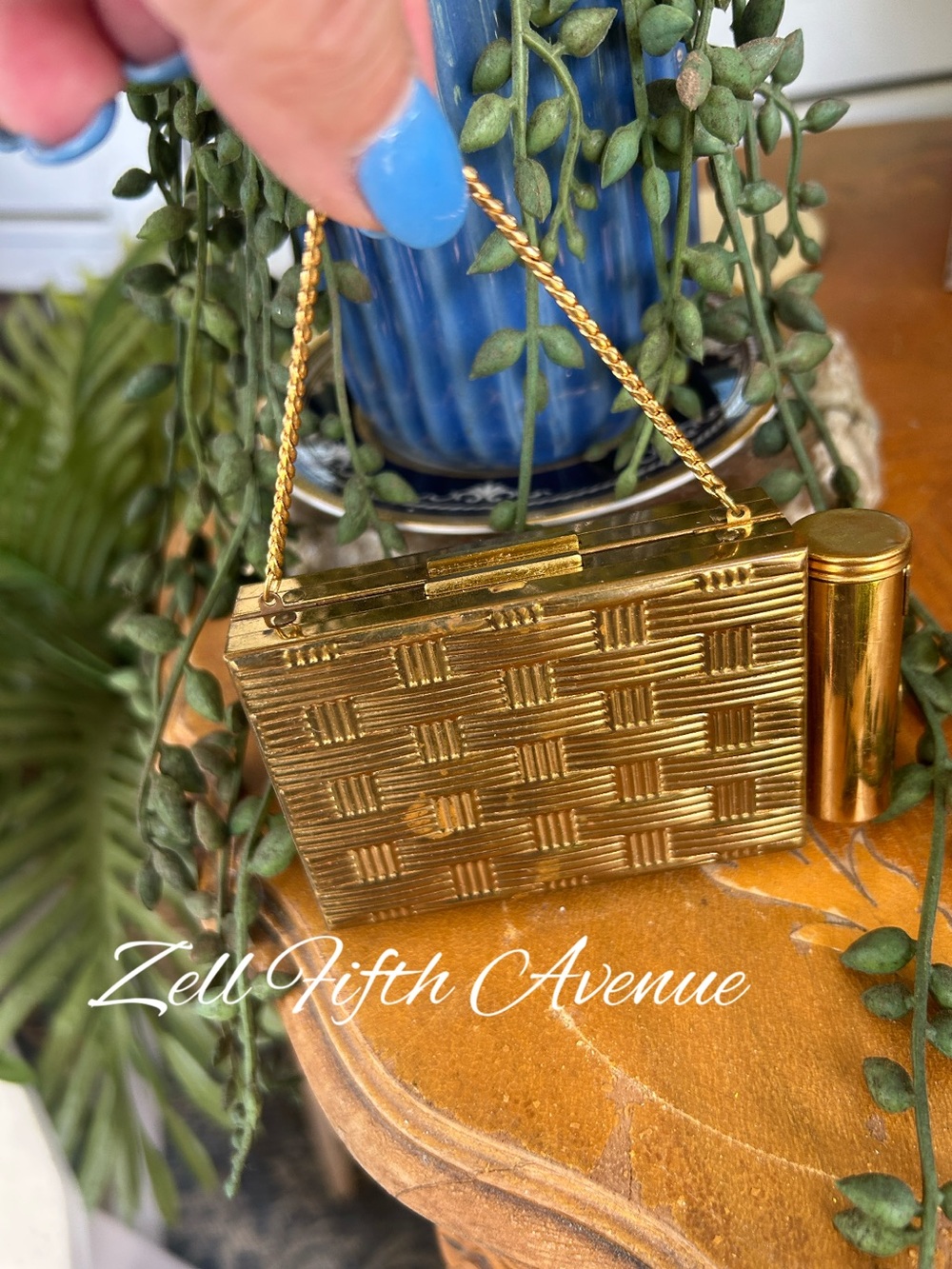 Vintage Gold Brass Carryall Purse Compact Lipstick Holder